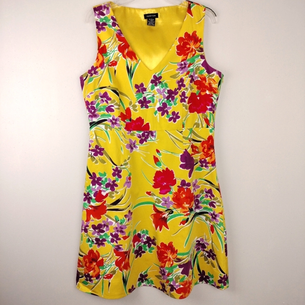 NWOT SPENSE Yellow Floral Fit & Flare Dress w/ Satin Lined Bodice Sz. 14